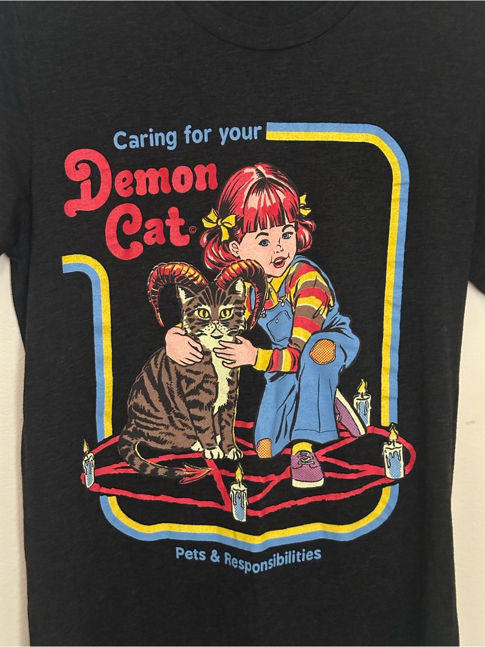 Demon Cat Retro Graphic Tee Bella Canvas Black T-Shirt Size M